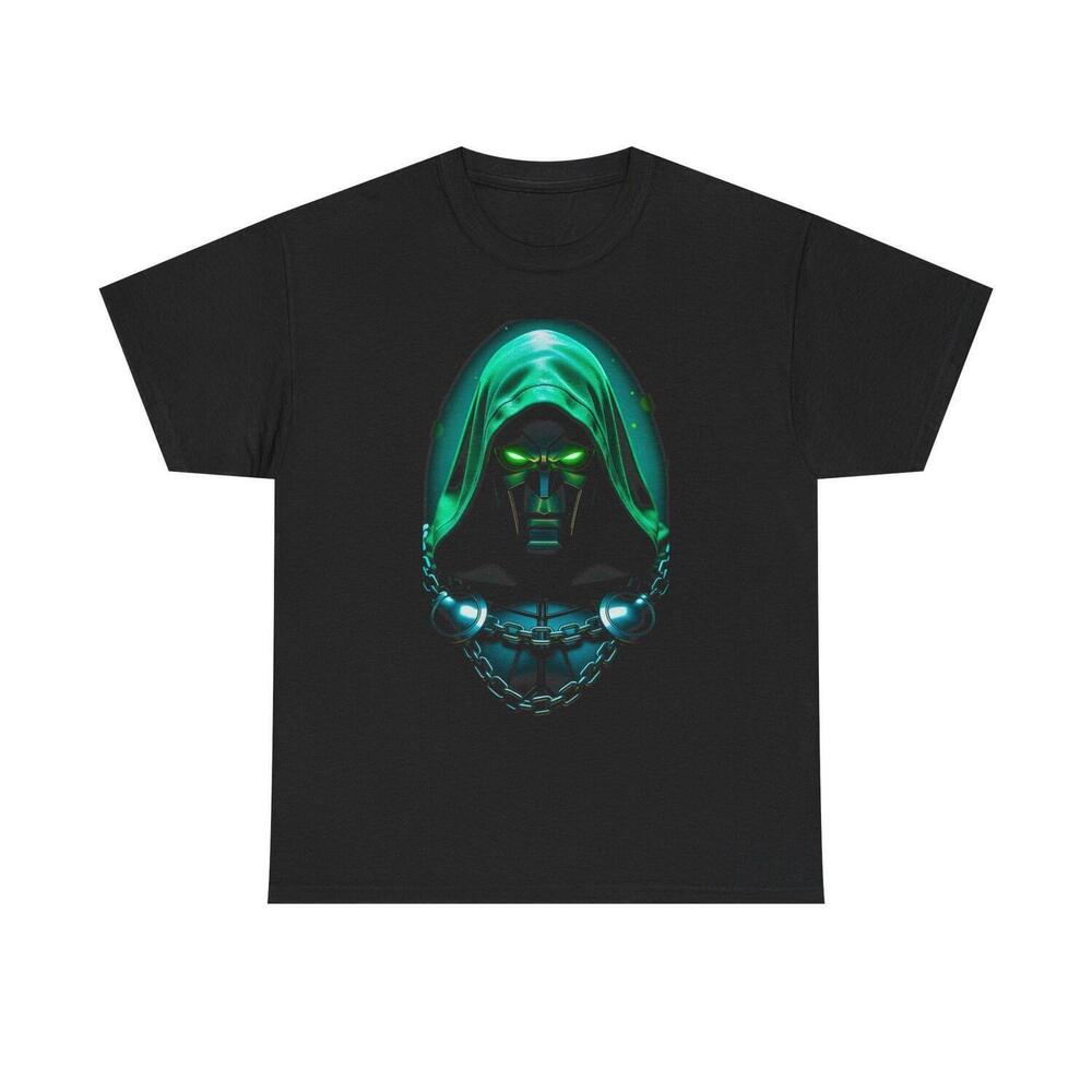 Hooded Skull Mystic Portrait T-Shirt Neon Green Cloak, Chain
